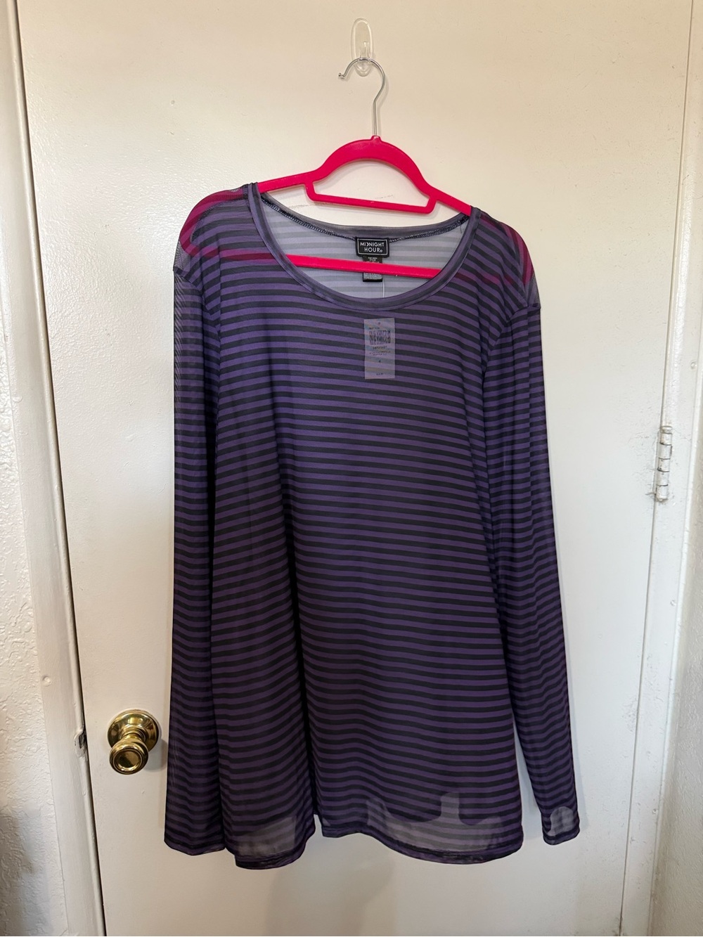Hot Topic - Purple/Black Striped Mesh Long Sleeved Shirt